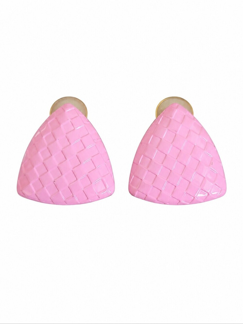 3/$30 VTG Kidcore Metal Basketweave Barbie Pink Triangle Post Earrings